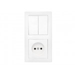 Блок выкл. 2 клав. + розетка (скрытая, б/з) белая, Стиль, Bylectrica