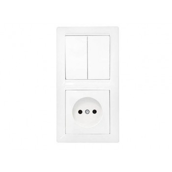 Блок выкл. 2 клав. + розетка (скрытая, б/з) белая, Стиль, Bylectrica