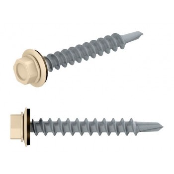 Саморез кровельный 4.8х19 мм цинк, шайба с прокл., PT3, RAL 1015 (100 шт в пласт. конт.) STARFIX