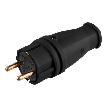 Вилка (с/з, 16А, 250В) каучук, черная Юпитер