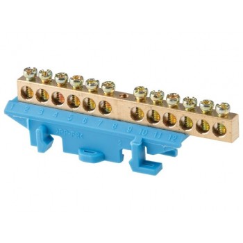 Шина "N" нулевая 6х9мм 12 групп c изолятором на DIN-рейку бол. стойка Юпитер