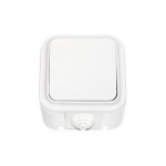 Выключатель 1 клав. проходной (открытый, 10А, брызг. защ.) белый, Пралеска Аква, BYLECTRICA