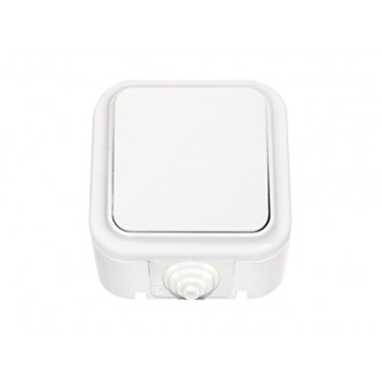 Выключатель 1 клав. проходной (открытый, 10А, брызг. защ.) белый, Пралеска Аква, BYLECTRICA