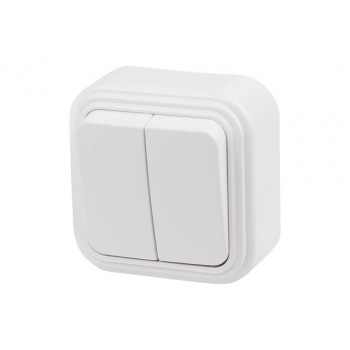 Выключатель 2 клав. (открытый, до 6А) белый, Стандарт, Юпитер