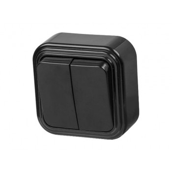 Выключатель 2 клав. (открытый, до 6А) черный, Стандарт, Юпитер