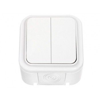 Выключатель 2 клав. (открытый, 10А, брызг. защ.) белый, Пралеска Аква, BYLECTRICA