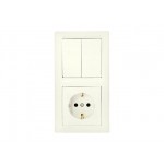 Блок выкл. 2 клав. + розетка (скрытая, с/з) бежевый, Стиль, Bylectrica