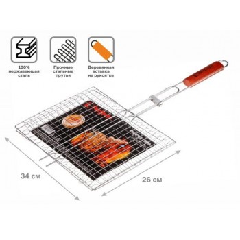 Решетка-гриль, 340x260 мм,  нержавеющая сталь, деревянная ручка, PERFECTO LINEA