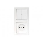 Блок выкл. 2 клав. + розетка (скрытая, б/з) со световой индикацией, белый, Стиль, BYLECTRICA