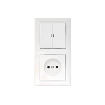 Блок выкл. 2 клав. + розетка (скрытая, б/з) со световой индикацией, белый, Стиль, BYLECTRICA