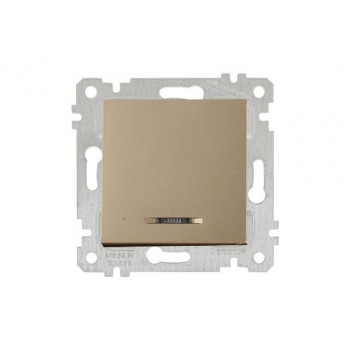 Выключатель 1-клав. (с подсветкой, скрытый, без рамки, винт. зажим) золото, RITA, MUTLUSAN
