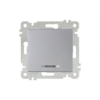 Выключатель 1-клав. (с подсветкой, скрытый, без рамки, винт. зажим) серебро, RITA, MUTLUSAN