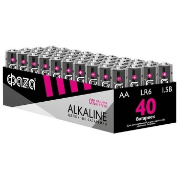 Батарейка 40шт (коробка) AA LR6 1,5V Alkaline LR6A-P40  ФАZА Alkaline Pack-40
