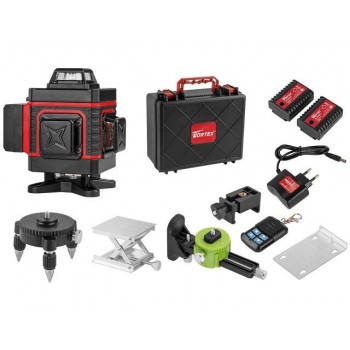 Нивелир лазерный WORTEX LL 0340 в чем. + аксессуары 4х360°, до 25 м, +/- 0.3 мм/м, зеленый