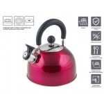 Чайник со свистком, нержавеющая сталь, 2.5 л, серия Holiday, вишневый металлик, PERFECTO LINEA