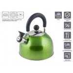 Чайник со свистком, нержавеющая сталь, 2.5 л, серия Holiday, зеленый металлик, PERFECTO LINEA