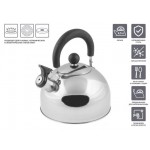 Чайник со свистком, нержавеющая сталь, 2.5 л, серия Holiday, серебристый металлик, PERFECTO LINEA