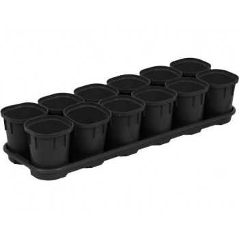 Набор горшков для выращивания рассады с поддоном, 12 шт х 200 мл, Smart Solution, оникс, INGREEN