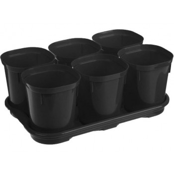 Набор горшков для выращивания рассады с поддоном, 6 шт х 400 мл, Smart Solution, оникс, INGREEN