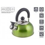 Чайник со свистком, нержавеющая сталь, 1.5 л, серия Holiday, зеленый металлик, PERFECTO LINEA