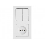 Блок выкл. 2 клав. + розетка (скрытая, б/з) белая, Astrum, BYLECTRICA