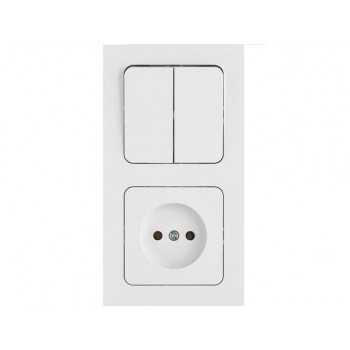 Блок выкл. 2 клав. + розетка (скрытая, б/з) белая, Astrum, BYLECTRICA