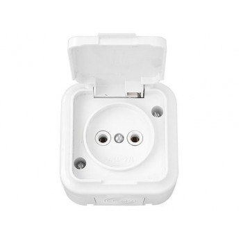 Розетка 1-ая (открытая, б/з, брызг. защ.) белая, Пралеска Аква, Bylectrica