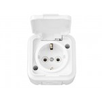 Розетка 1-ая (открытая, с/з, брызг. защ.) белая, Пралеска Аква, Bylectrica