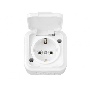Розетка 1-ая (открытая, с/з, брызг. защ.) белая, Пралеска Аква, Bylectrica