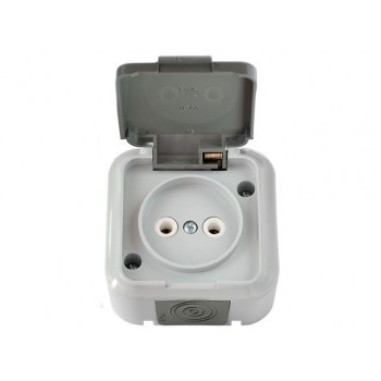 Розетка 1-ая (открытая, б/з, брызг. защ.) серая, Пралеска Аква, Bylectrica