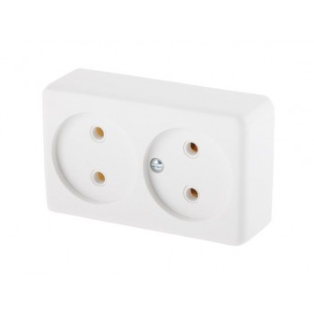 Розетка 2-ая (открытая, б/з) белая, Эконом, Юпитер