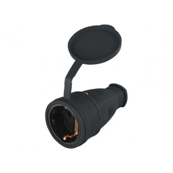 Розетка 1-ая переносная (с/з, 16А, 250В, брызг. защ.) каучук, черная, Юпитер