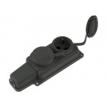 Розетка 2-ая переносная (с/з, 16А, 250В, брызг. защ.) каучук, черная, Юпитер