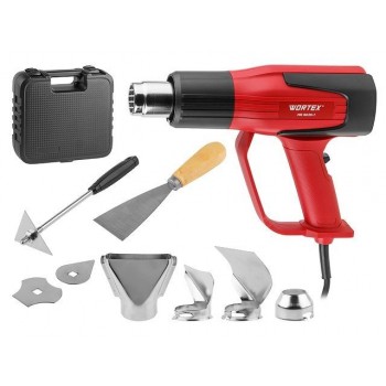 Термовоздуходувка WORTEX HG 6020-1 в чем. + набор сопл 2000 Вт, 2 скор., 350-600 °С