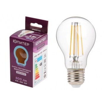 Лампа светодиодная филаментная A60 СТАНДАРТ 8 Вт E27 4000К ЮПИТЕР ДЕКОР