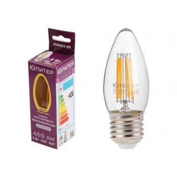 Лампа светодиодная филаментная C37 СВЕЧА 6 Вт E27 3000К ЮПИТЕР ДЕКОР