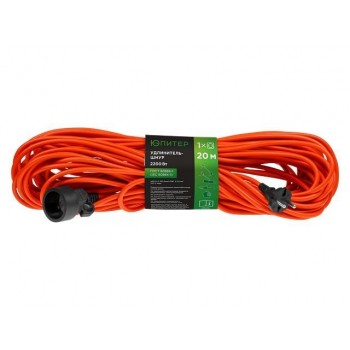 Удлинитель-шнур 20м (1 роз., 2,2кВт, б/з, ПВС 2х1) Юпитер