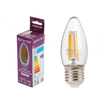 Лампа светодиодная филаментная C37 СВЕЧА 6 Вт E27 4000К ЮПИТЕР ДЕКОР