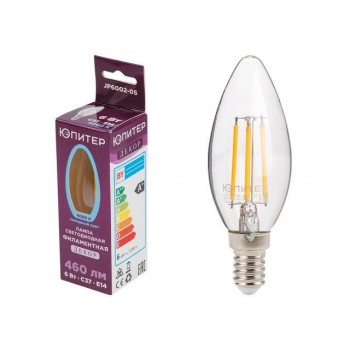 Лампа светодиодная филаментная C37 СВЕЧА 6 Вт E14 4000К ЮПИТЕР ДЕКОР