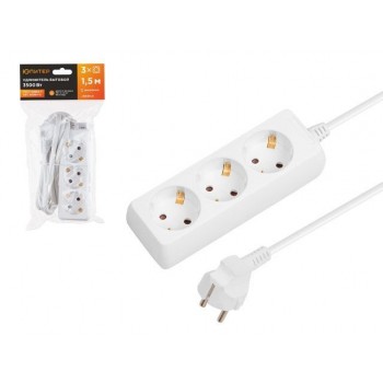 Удлинитель 1,5м (3 роз., 3,5кВт, с/з, ПВС 3х1,5) Юпитер