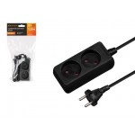 Удлинитель 1,5м (2 роз., 2,2кВт, б/з, ПВС 2х0,75) черный, Юпитер