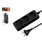 Удлинитель 1,5м (3 роз., 2,2кВт, б/з, ПВС 2х0,75) черный, Юпитер