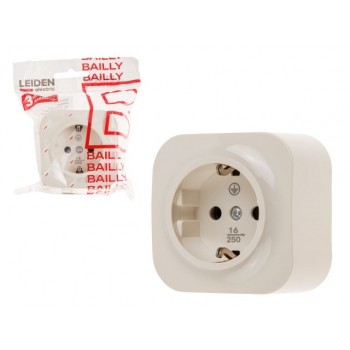 Розетка 1-ая (открытая, с/з) бежевая, Bailly, LEIDEN ELECTRIC