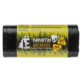 Мешки для мусора, 30 л, 30 шт, "Е-Ромашка", черные, РОМАШКА