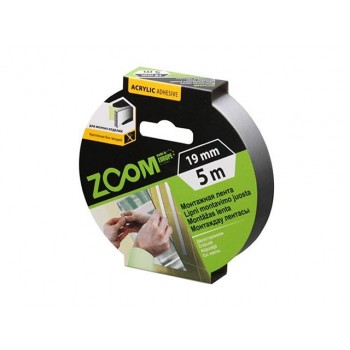 Лента двухсторонняя монтажная клейкая  ZOOM (пеновая) 25ммх5м