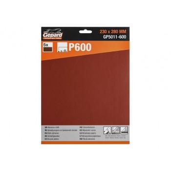 Шлифлист 230х280мм Р600 бум.осн. 5шт. GEPARD (GP5011-600)