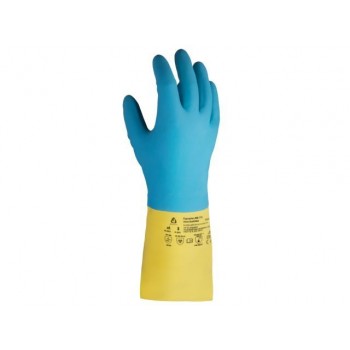 Перчатки К80 Щ50 неопрен/латекс р-р 9/L желто-голубые JetaSafety (инд. уп.)