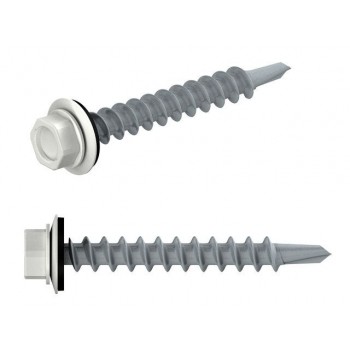 Саморез кровельный 4.8х19 мм цинк, шайба с прокл., PT3, RAL 9003 (100 шт в пласт. конт.) STARFIX