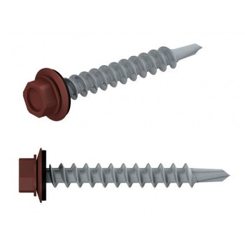 Саморез кровельный 4.8х29 мм цинк, шайба с прокл., PT1, RAL 3009 (5000 шт в коробе) STARFIX