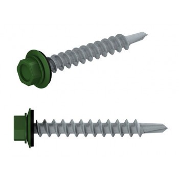 Саморез кровельный 4.8х19 мм цинк, шайба с прокл., PT3, RAL 6002 (250 шт в карт. уп.) STARFIX